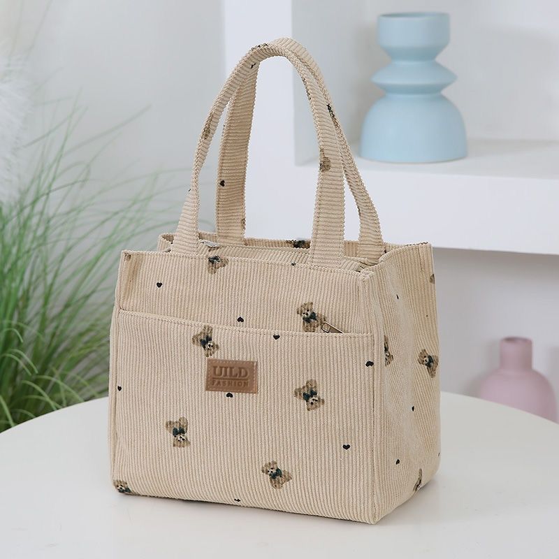 Women's Handbag Corduroy Bear Printed Handbag Daily Commute Leisure Lunch Bag