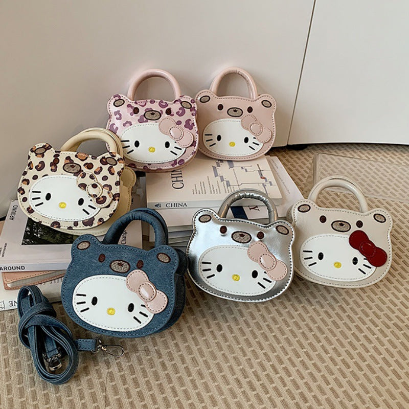 Cute Kitty Face Mini Handbag 2026 New Korean Style Denim Crossbody Bag for Kids and Parents Daily Use