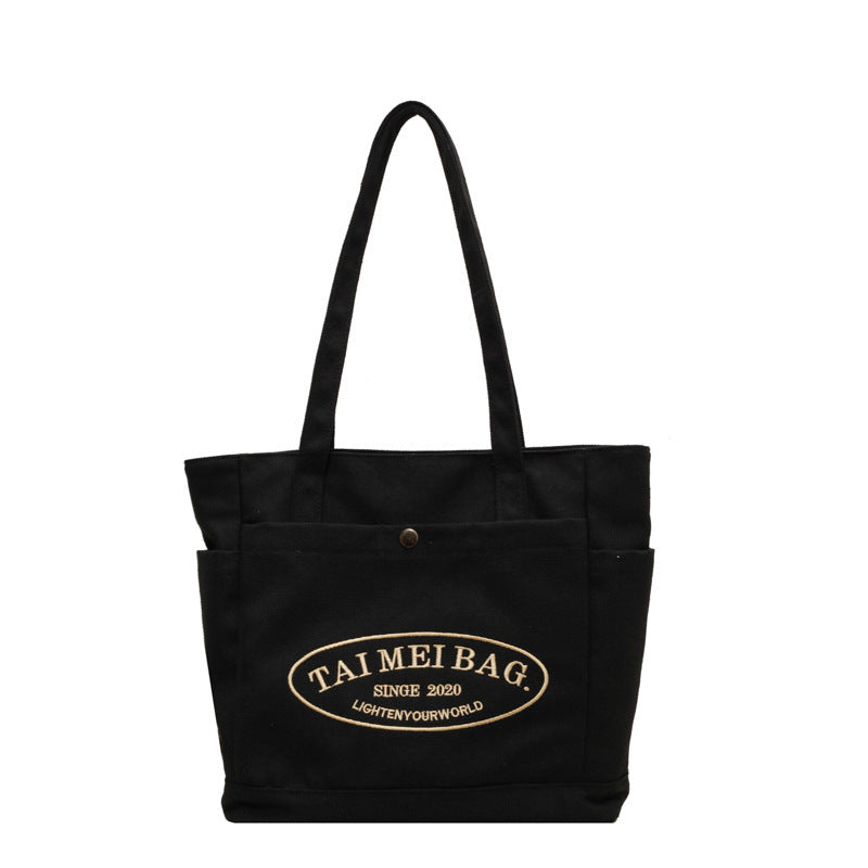 2025 New Fashion Canvas Tote Bag for Women, Large Capacity Casual Shoulder Bag with Letter Logo, Perfect for Daily Commute and College