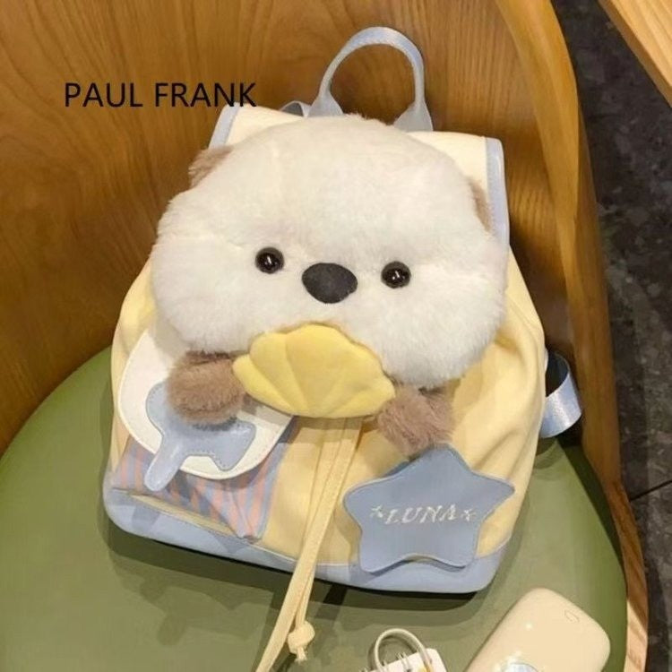 Cute Otter Plush Backpack with Large Capacity, Soft Fleece Design for School and Daily Use