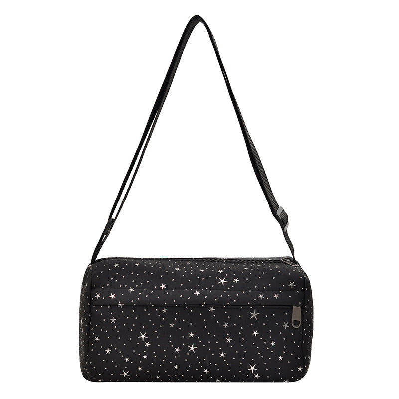 Stylish Star-Print Nylon Crossbody Bag with Zipper Closure and Adjustable Strap for Everyday Use