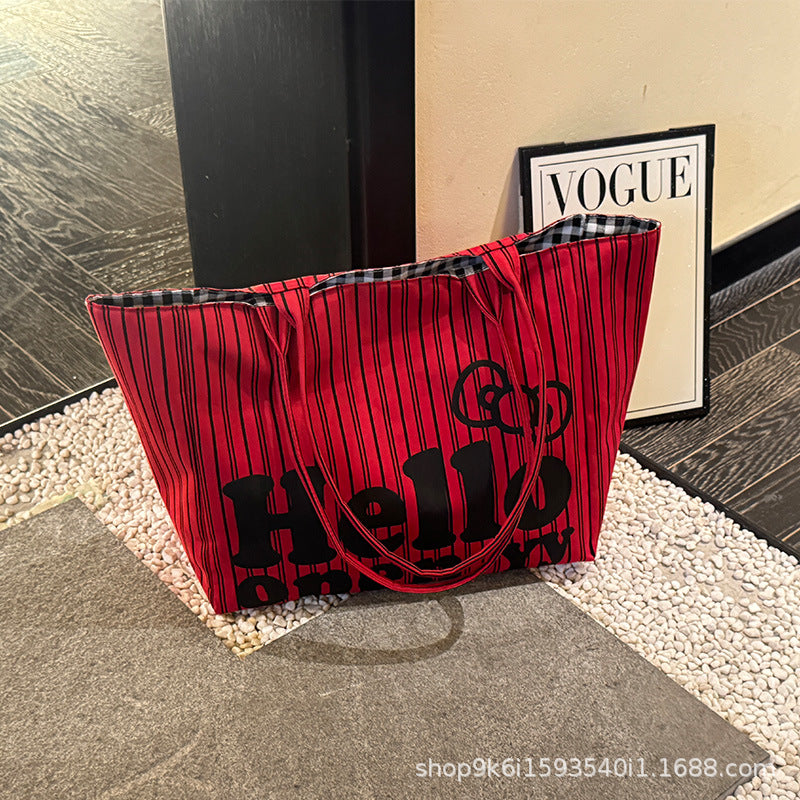 Korean Style Hellokitty Printed Tote Female Large Capacity Student Commuter Hand-Carrying Bag Simple