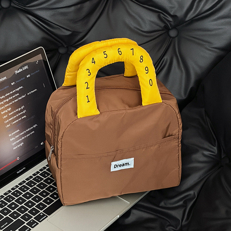 Contrast Color Check Portable Lunch Bag Female Student Large Capacity Insulated Bag Commuter with Meal Lunch Bag