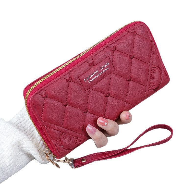 Women's Long Zipper Handbag Diamond Plaid Design with Wristband Multi-Functional Large Capacity Daily Fashion Coin Purse