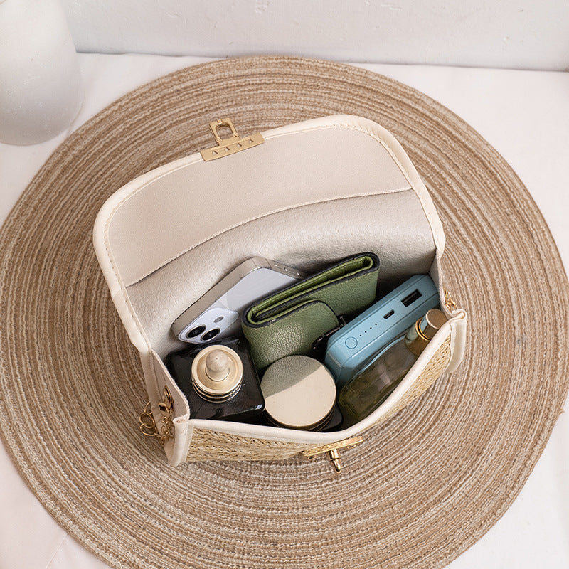 Straw Bag Women's Trendy All-Match Woven Small Square Bag New Tassel Chain Bag