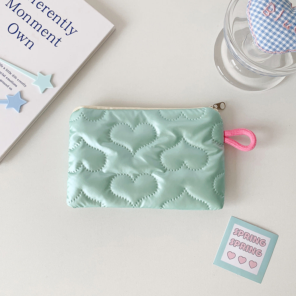 Cosmetic Bag Women Bow Silver Shiny Surface Portable Carry-on Bag Earphone Data Cable Storage Coin Purse