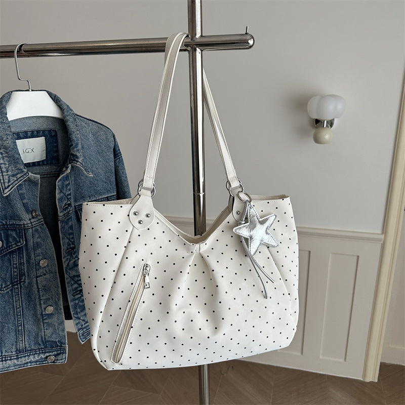 New Polka Dot Tote Women's Korean-Style Shoulder Bag Large Capacity Commuter Underarm Bag Fashionable All-Match Handbag