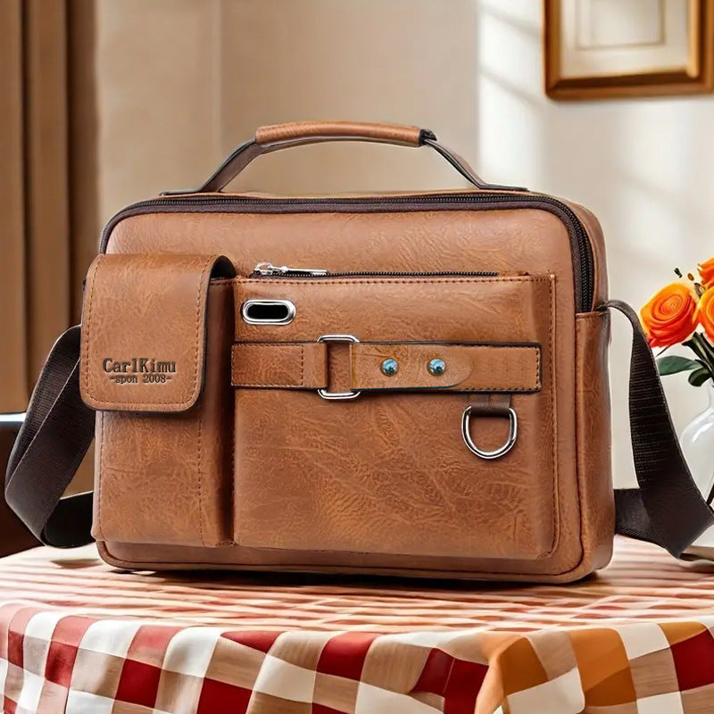 Men's Premium PU Crossbody Bag with Multiple Pockets for Business and Commuting