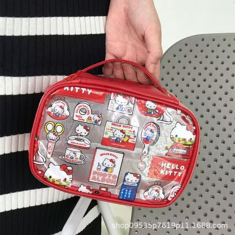 Cartoon PVC Transparent KT Cosmetic Bag Portable Large Capacity Waterproof Skin Care Storage Bag Travel Portable Storage