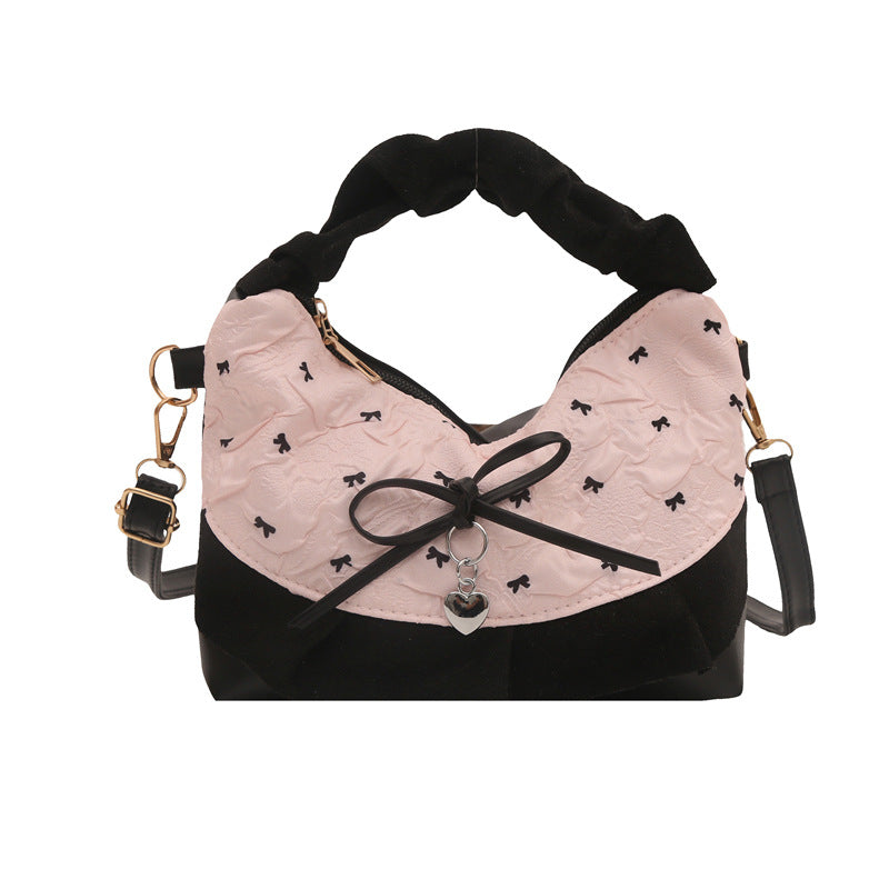 Korean Style Checkerboard Crossbody Bag 2025 Summer New Fashion Casual Simple Shoulder Bag with Lace Trim and Cherry Patch