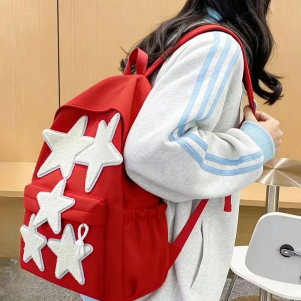 2026 New Ins Style Star Backpack for Students, Lightweight Large Capacity Casual Travel Dual Shoulder Bag with Expandable Design