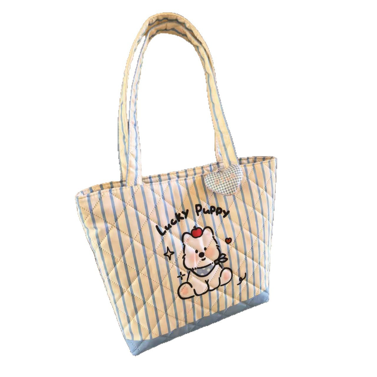 Cute Lucky Puppy Striped Quilted Handbag Cartoon Dog Design Daily Commuter Fashion All-Match