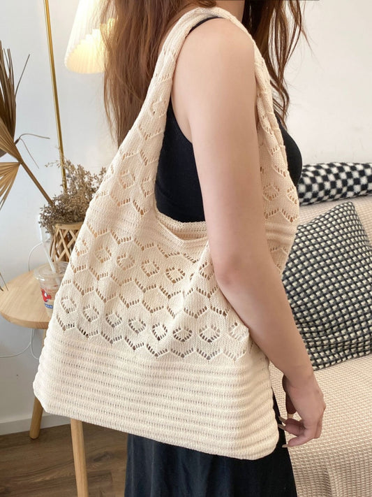 Women's Shoulder Bag Retro Mesh Hollow out Hand-Woven Tote Bag Shoulder Hand-Carrying Dual-Use Daily Commuter Shopping Versatile