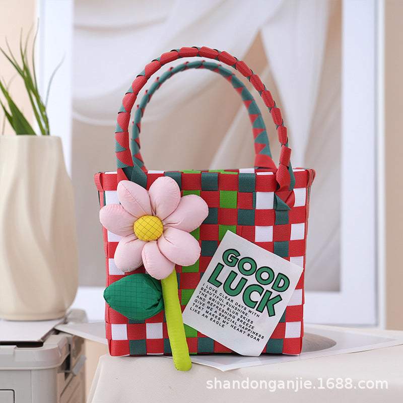 Dopamine Color Gift Bag Large Capacity Portable Vegetable Basket Crossbody Outdoor All-Matching Handbag Fashion