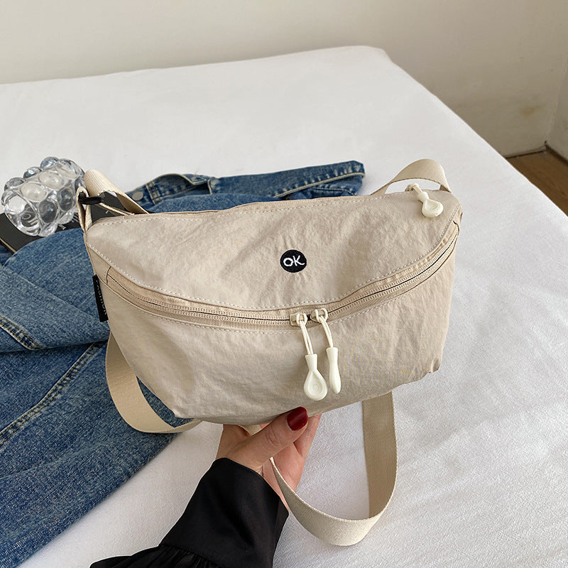 New Korean Style Casual Messenger Bag Zipper Design with Mobile Phone Bag Soft Fabric Everyday Joker Dumpling Making