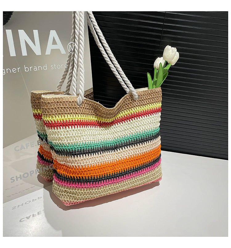 New Tote Bag High-Grade Women's Bag Shoulder Straw Bag Large Capacity Fashion Handbag out Shopping Bag