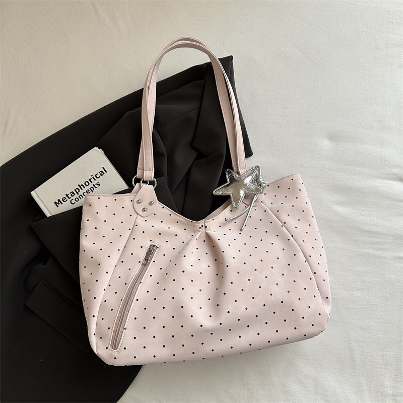 New Polka Dot Tote Women's Korean-Style Shoulder Bag Large Capacity Commuter Underarm Bag Fashionable All-Match Handbag