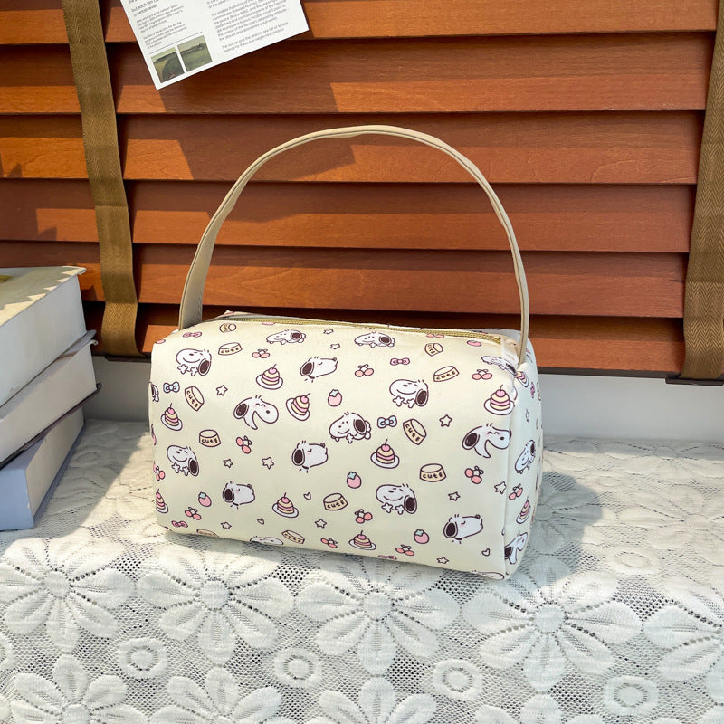 Cute Cartoon Printed Women's Cosmetic Bag Large Capacity Zipper Design Daily Portable Storage Bag