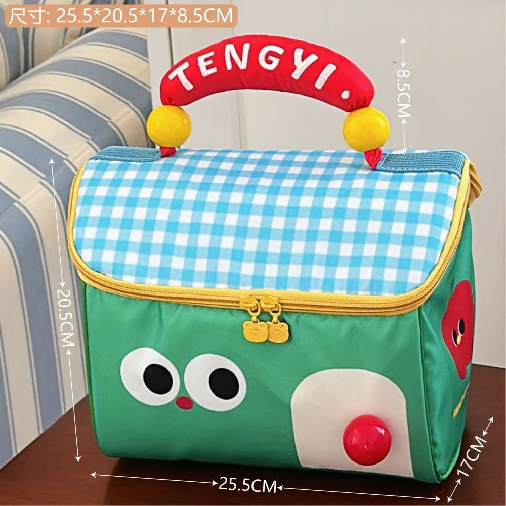 Cute Cartoon Cat Lunch Bag with Lucky Handle, Portable Insulated Food Storage Pouch for Daily Use