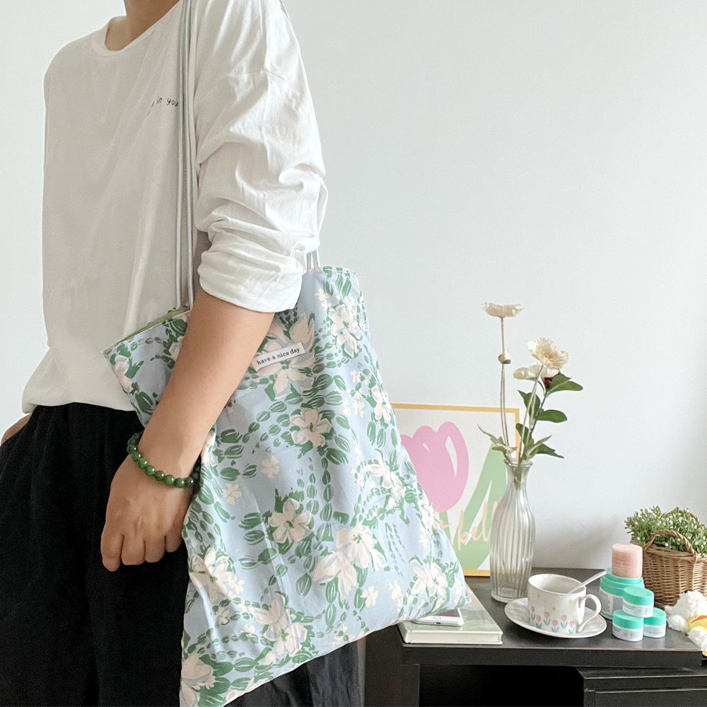 Shoulder Bag Women's Summer Fresh Floral Bag Design Pu Strap Commuter Thin Combed Cotton Bag