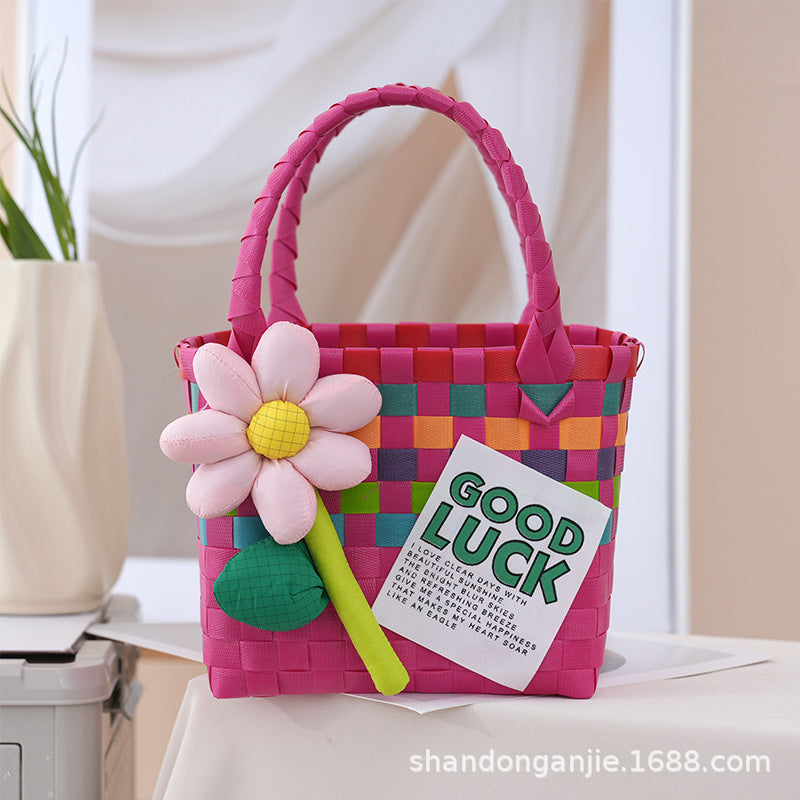 Dopamine Color Gift Bag Large Capacity Portable Vegetable Basket Crossbody Outdoor All-Matching Handbag Fashion