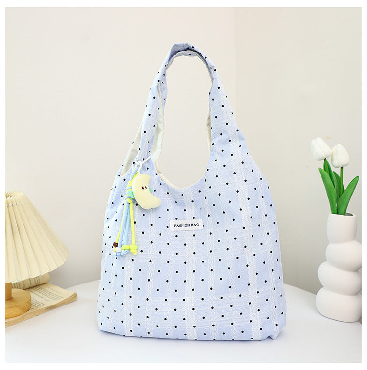 Cute Polka Dot Tote Bag with Fashion Charm and Magnetic Closure for Daily Use