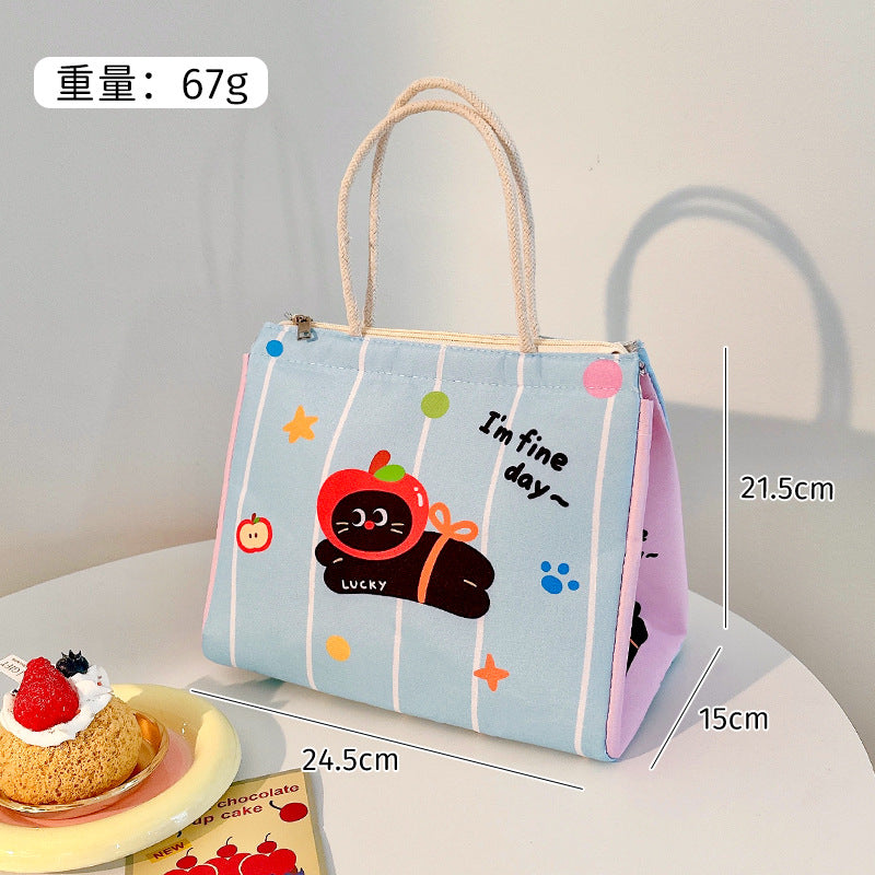 Cute Cat Design Insulated Lunch Bag with Large Capacity for Office and School Use