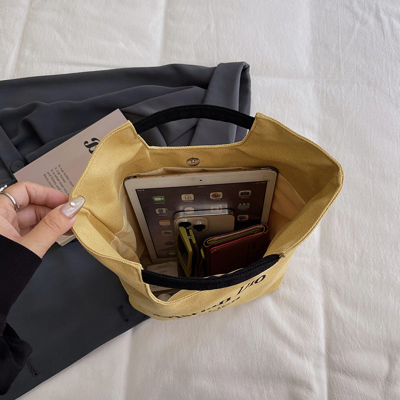 Hand Carry out Artistic Canvas Makeup for Work Mummy Bag Student Lunch Box Bag Portable Bucket Bento Casual Cloth Bag