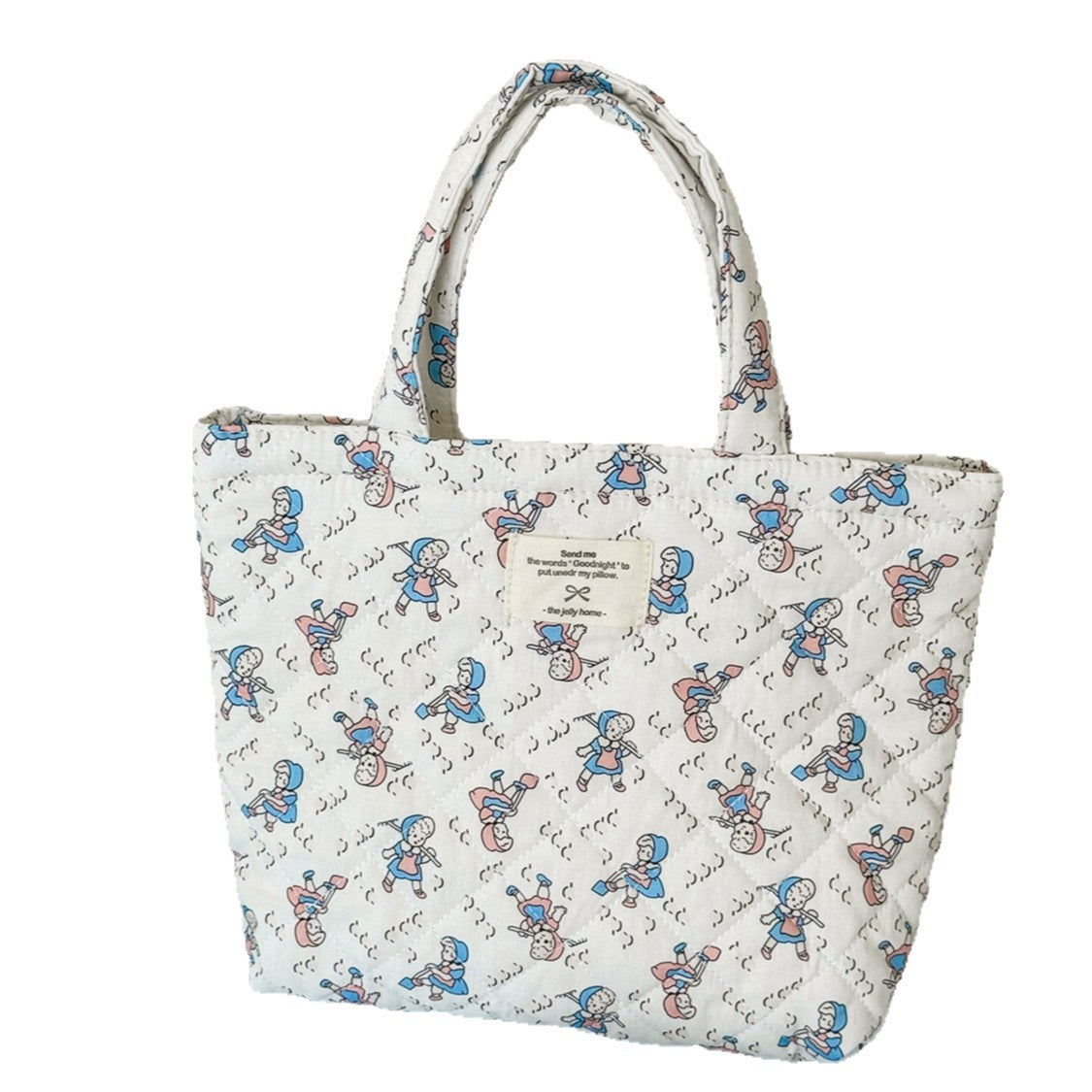 Cute Cartoon Print Tote Bag with Large Capacity and Soft Cotton Material for Daily Use