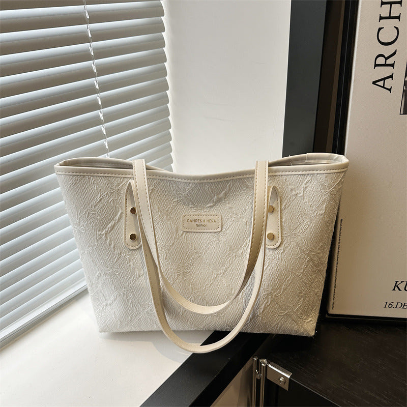 New Fashion Ladies Large Capacity Totes Light Luxury Embossed Design Soft Pu Material All-Match Shoulder Handbag Daily Commuting Essential