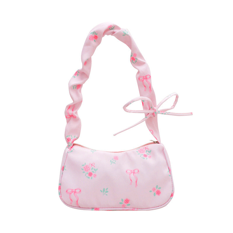Shoulder Bag Female Gentle Sweet Drawstring New Good-looking All-Match Small Floral Canvas Diagonal Package