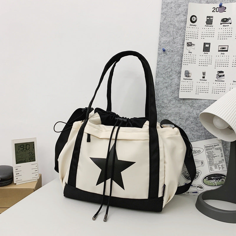 2026 New Japanese Style Casual Large Capacity Crossbody Bag for Women, Simple Polyester Tote with Geometric Star Design, Perfect for Commuting and Travel