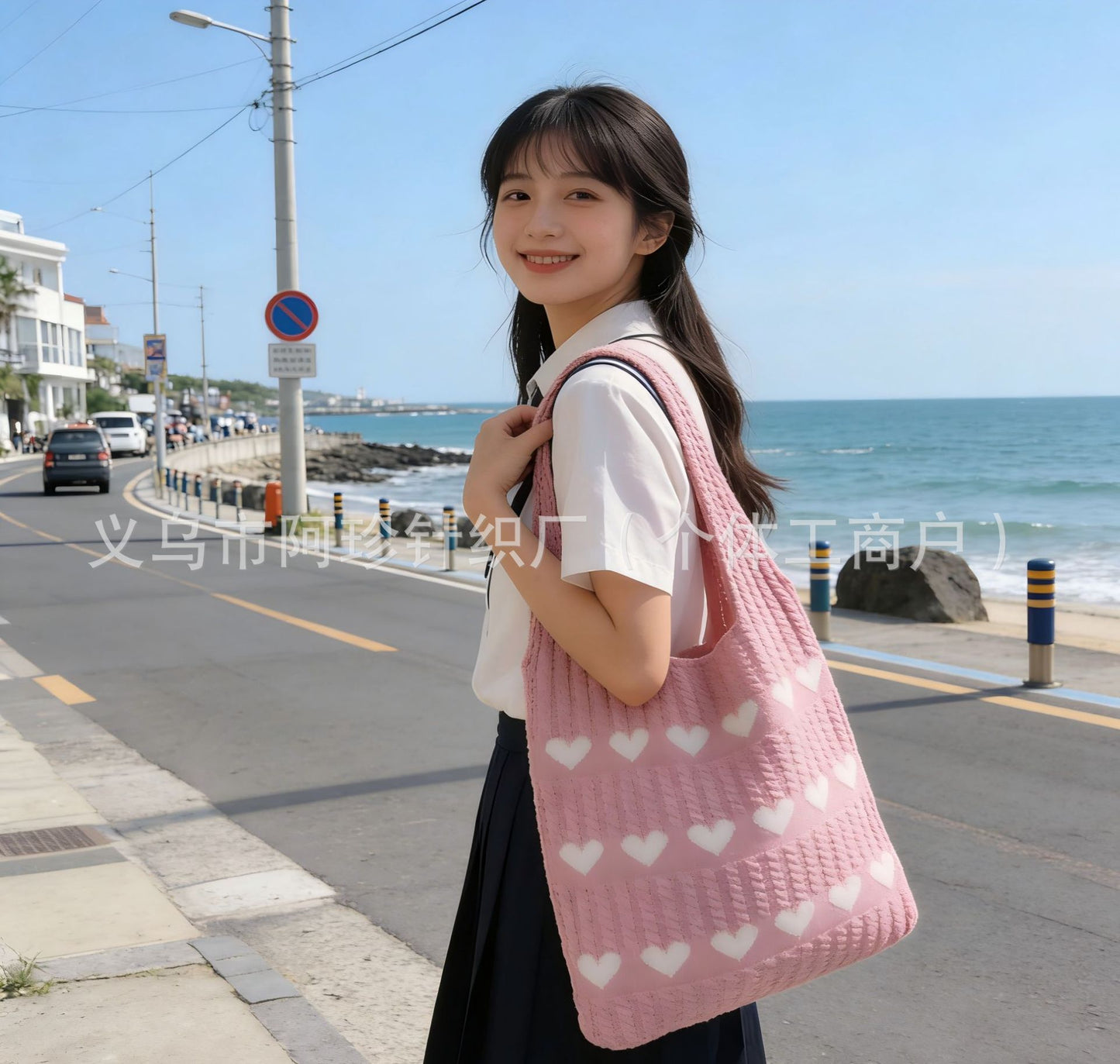 Cute Cloud Knitted Shoulder Bag Women's Large Capacity Woven Tote Bag