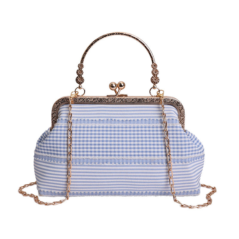 Fresh Crossbody Phone Bag for Women Retro Storage Cosmetic Bag Fabric Mouth Willow Leaf Plaid Gold Bag
