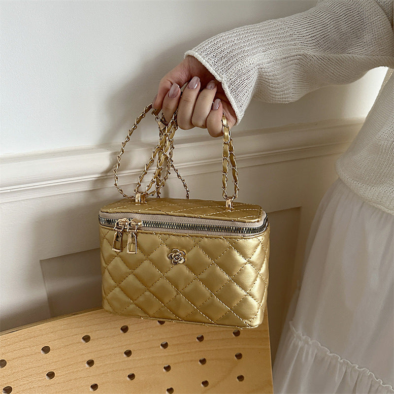 Box Bag Women's Chain Diamond Indentation Fashion Individual Casual Advanced Texture All-Match Messenger Bag