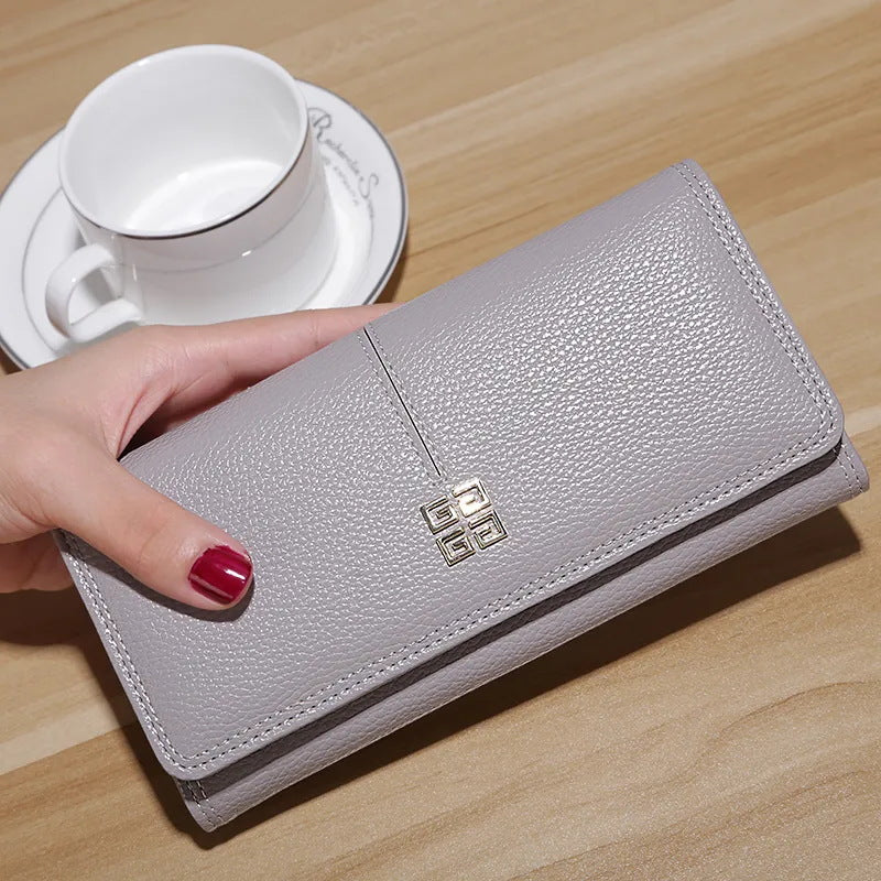 Stylish Women's Long Wallet with Soft PVC Material, Double Fold Design, Multiple Card Slots and Coin Pocket for Everyday Use