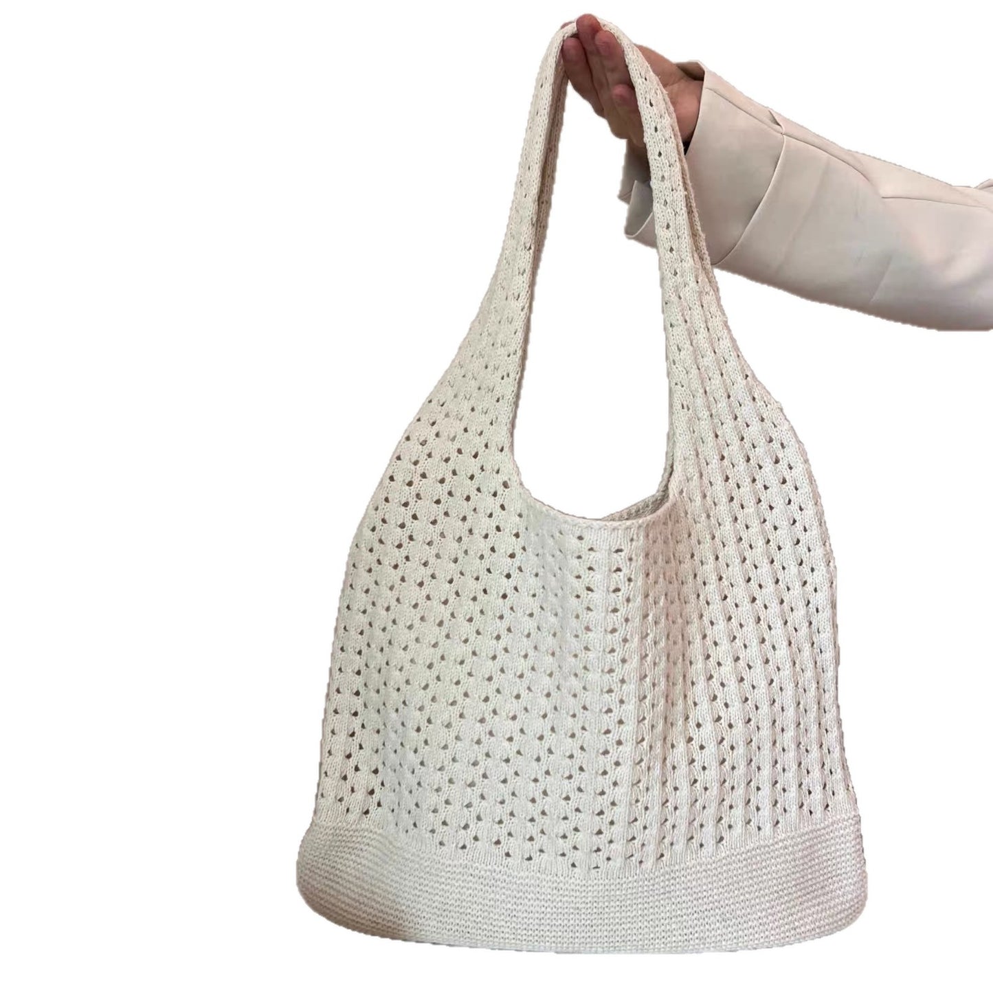 Women's Shoulder Bag Artistic Style Crocheted Daisy Tote Bag Beach Vacation Lightweight Shoulder Bag Leisure Travel Essential Woven Handbag