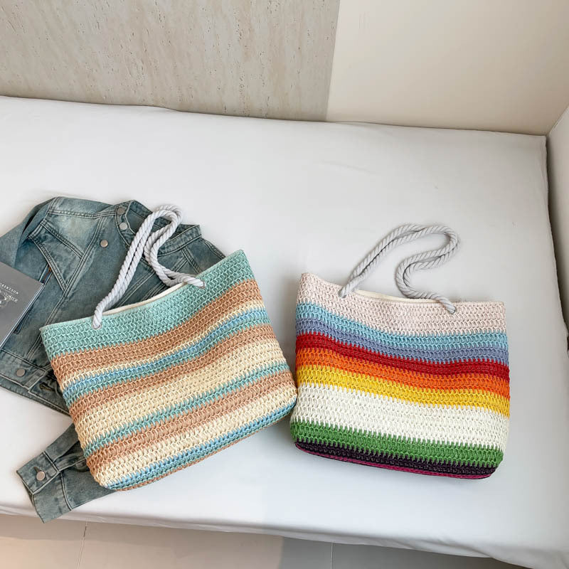 New Tote Bag High-Grade Women's Bag Shoulder Straw Bag Large Capacity Fashion Handbag out Shopping Bag