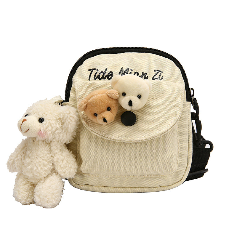 New Crossbody Shoulder Bag Female Cartoon Cute Letters Canvas Student Summer Phone Bag