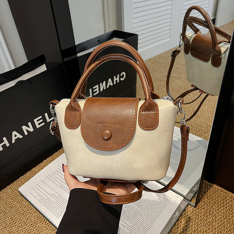 Chic Vintage PU Crossbody Bag for Women, Soft Bucket Style with Adjustable Strap and Zip Closure