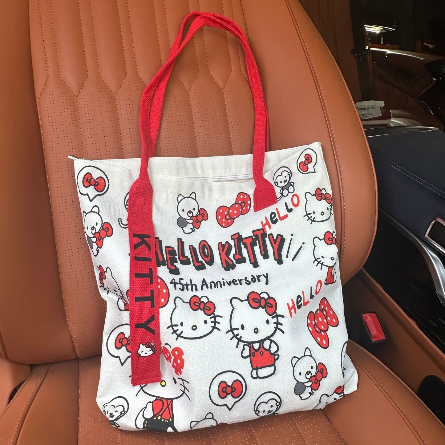 Hello Kitty 45th Anniversary Canvas Tote Bag - Cute Cartoon Design for Daily Commute and Summer Outings