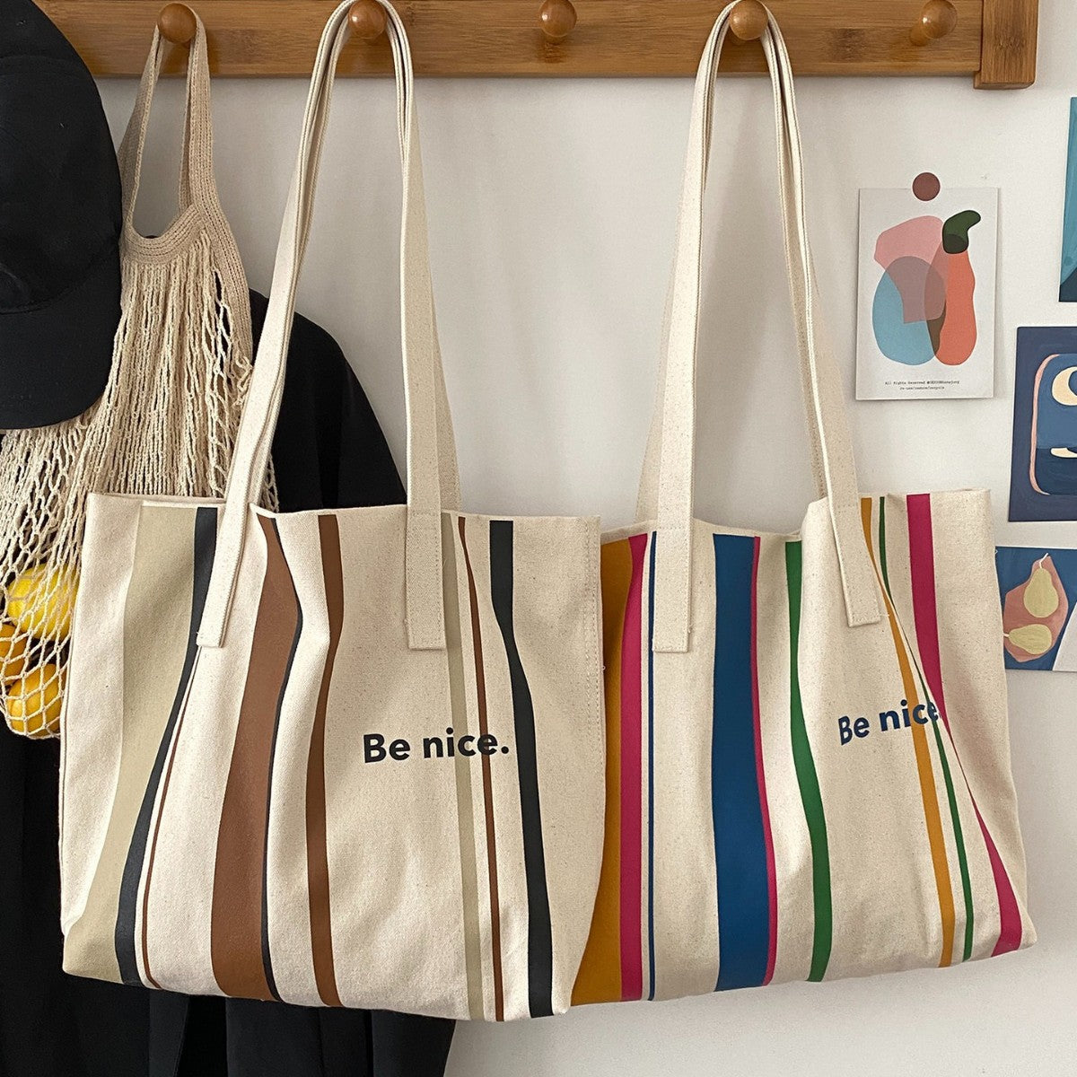 Simple Canvas Tote Bag Letter Printing Is Suitable for Daily Commuting, Shopping and Learning