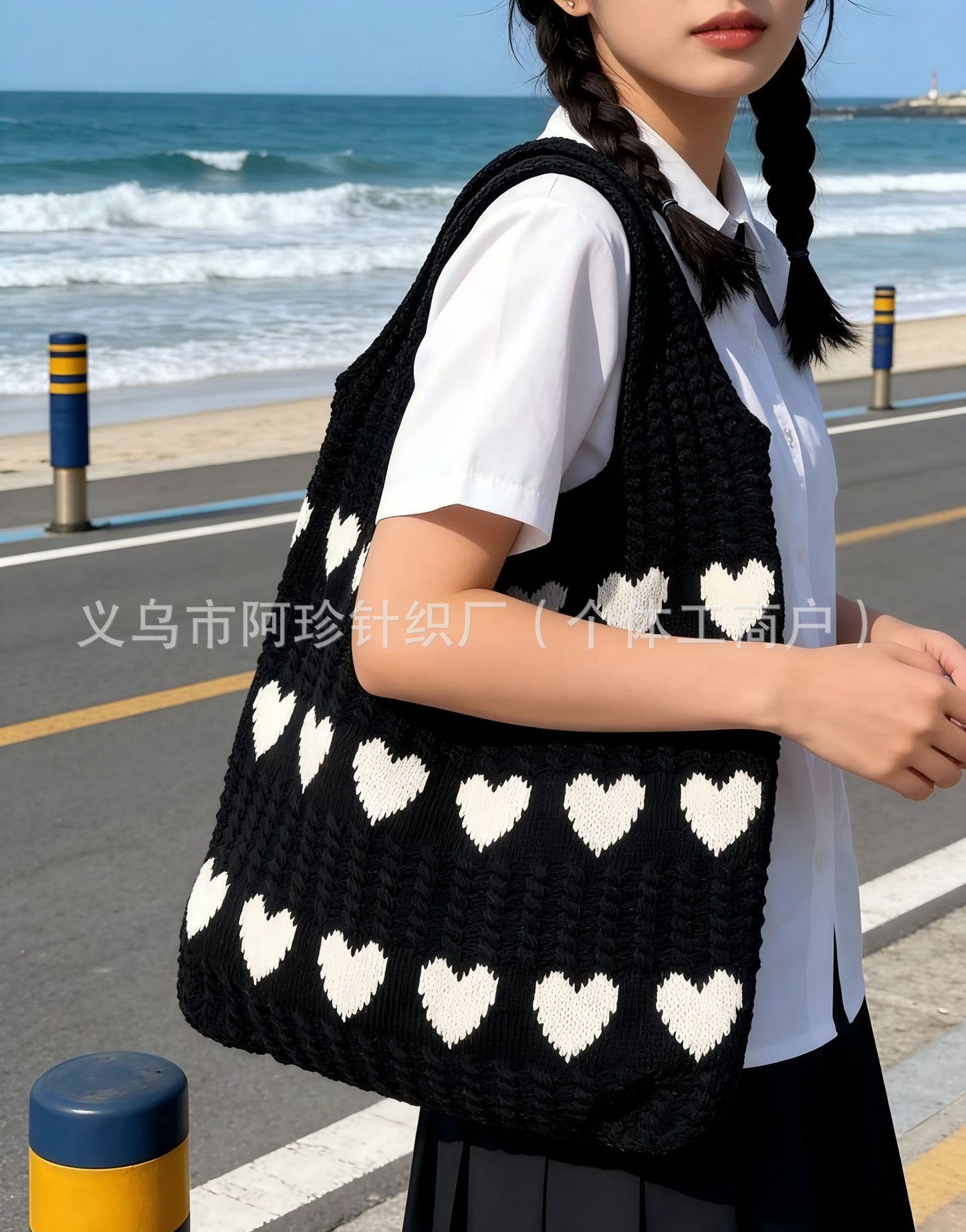Cute Cloud Knitted Shoulder Bag Women's Large Capacity Woven Tote Bag
