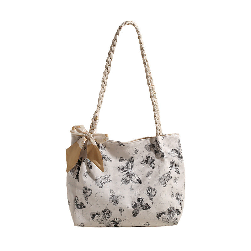 Underarm Bag Women's Fresh Butterfly Print New Art-Style Shoulder Tote Bag