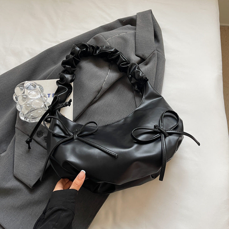 2024 New Sweet Pleated Shoulder Bag with Bow Design Soft Cloud Shape Crossbody Bag for Women