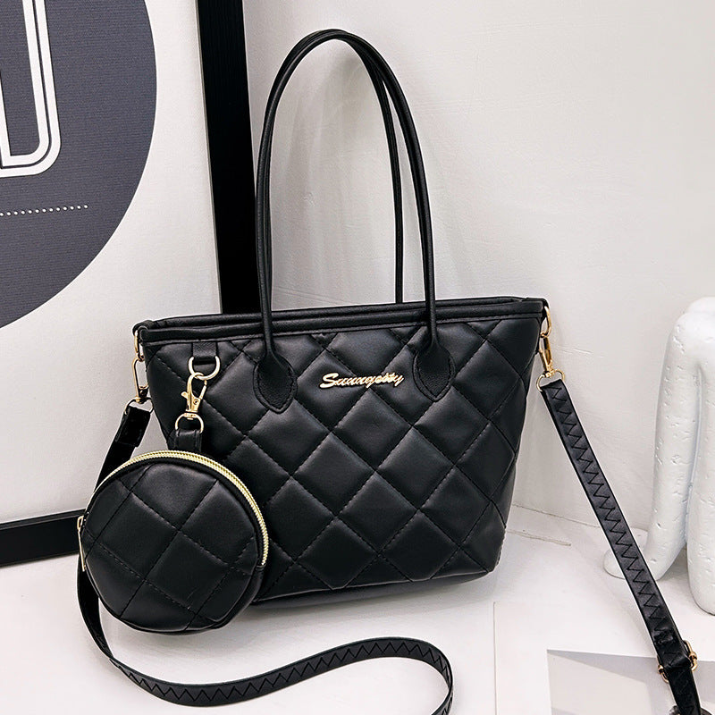 Vegetable Basket Handbag Niche Rhombus Textured Bucket Bag Two-Piece Set Bag Hot Sale Straw Bag Women