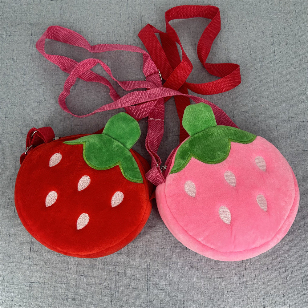 Cute Strawberry Plush Crossbody Bag for Kids and Adults, Fashionable Daily Accessory with Cartoon Design