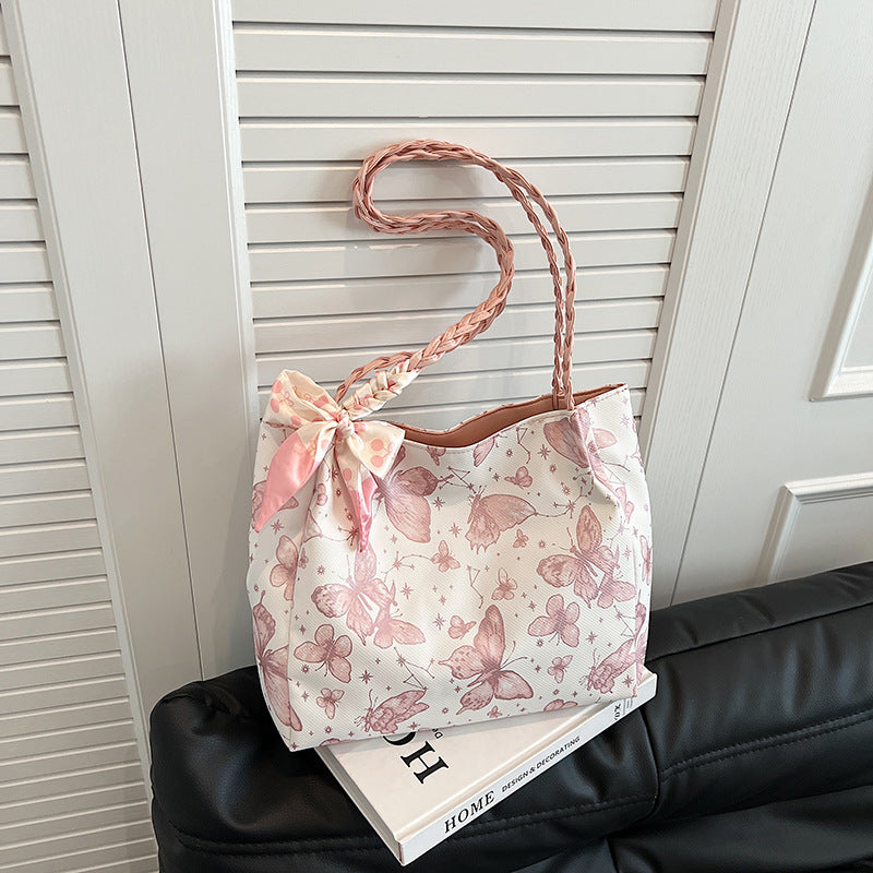 Underarm Bag Women's Fresh Butterfly Print New Art-Style Shoulder Tote Bag