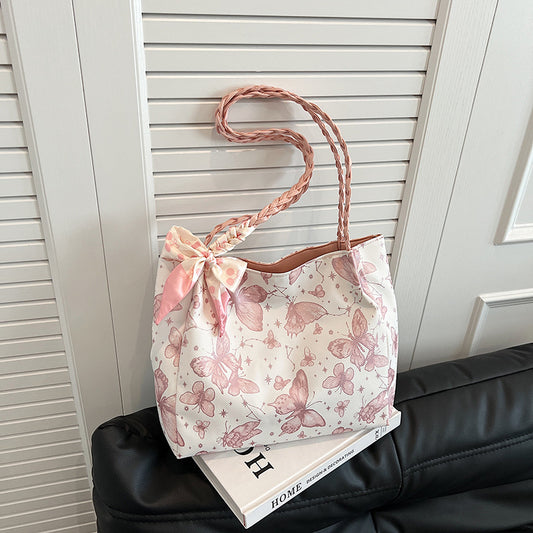 Underarm Bag Women's Fresh Butterfly Print New Art-Style Shoulder Tote Bag