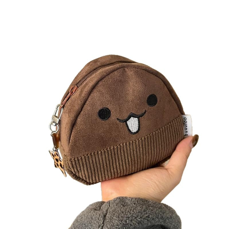 Cute Chestnut-Shaped Coin Purse with Star Charm, Soft Corduroy & Plush Lining, Perfect for Daily Use and School